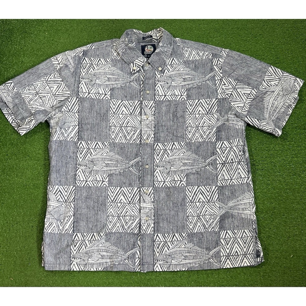 vintage reyn spooner hawaiin shirt XL Y2K patchwork tribal Ahi Tuna Fishin Shirt